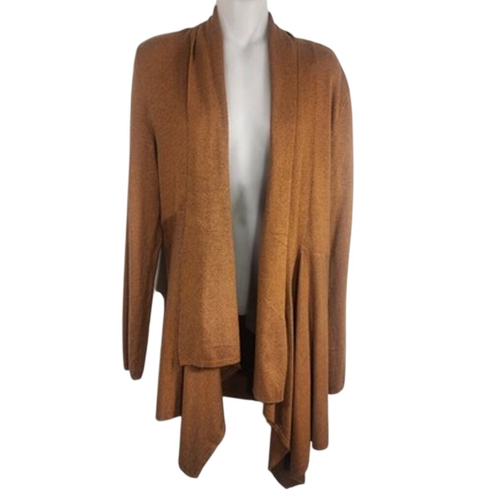 Maurices Open Front Knit Cardigan Sweater Waterfall Hemline Size M Brown Flowy
